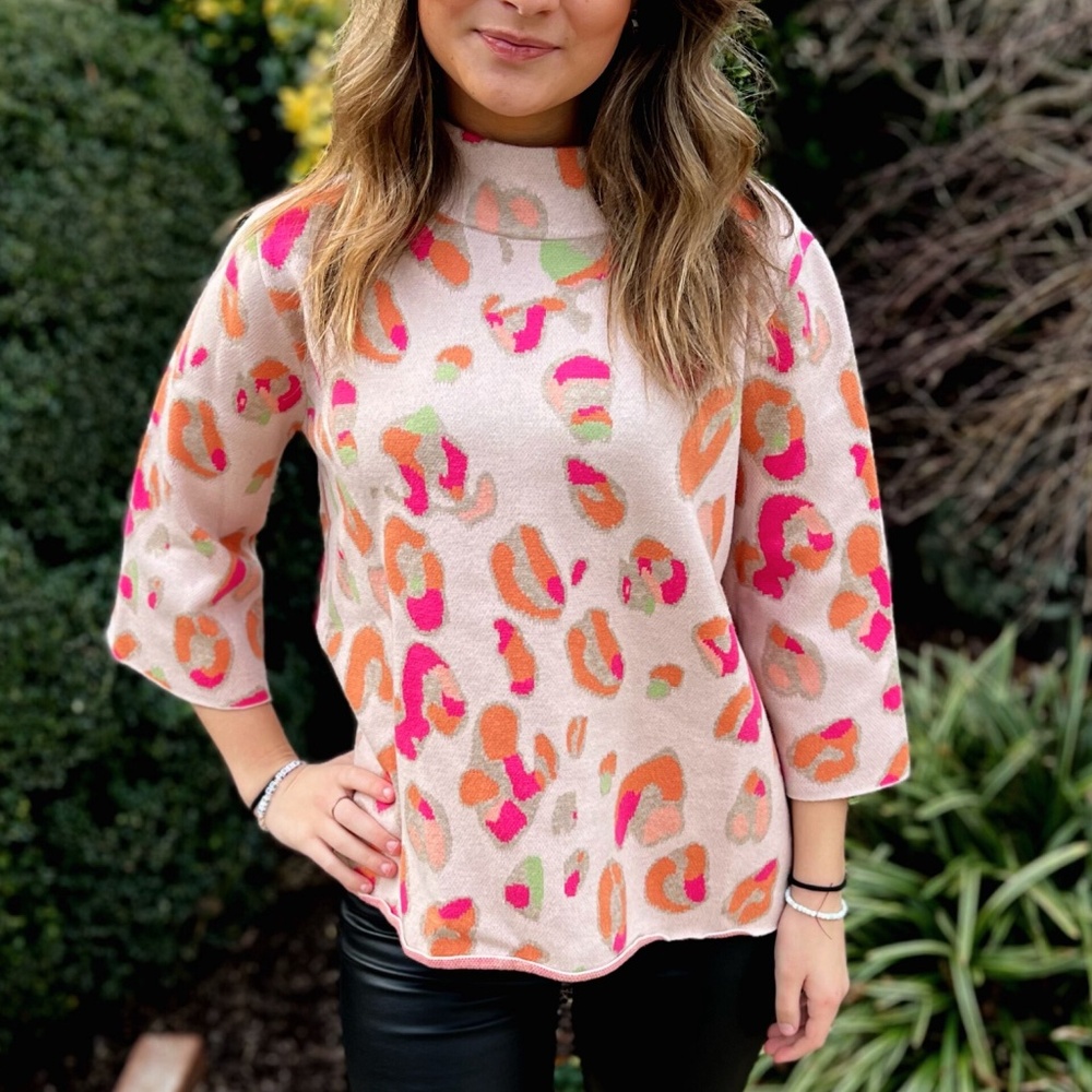 Animal Pattern Mock Neck Sweater